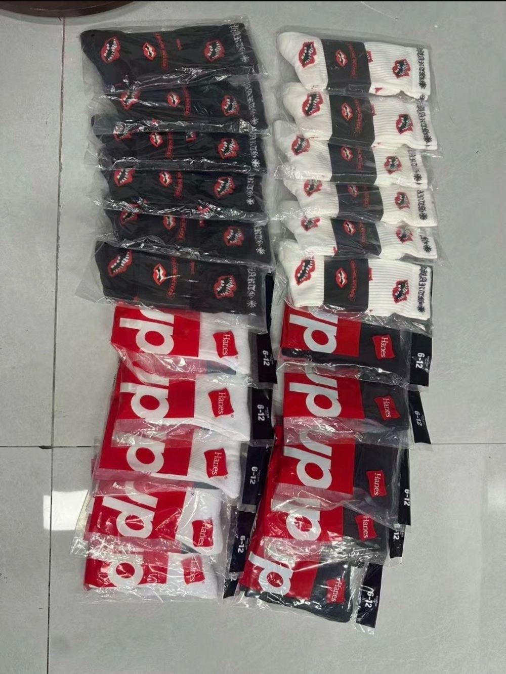 Hanes Men’s Crew Socks Pack - Black, White & Red Logo